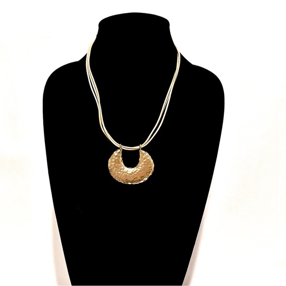 CHICO’s Matte Golden Hammered Crescent on Double Gold Cord | NWT - Picture 1 of 8